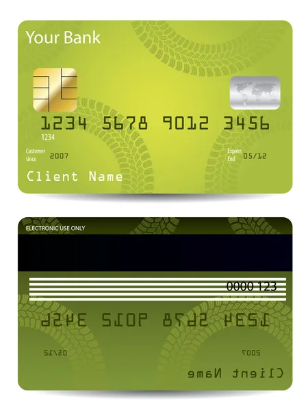 Design della carta di credito verde con pista di pneumatici — Vettoriale Stock