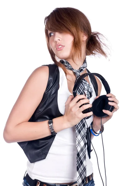 Meisje met oortelefoon — Stockfoto