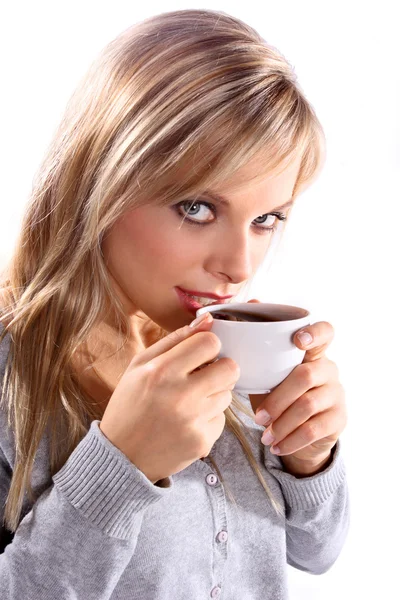 stock image Beautiful woman holding a cup of coffee