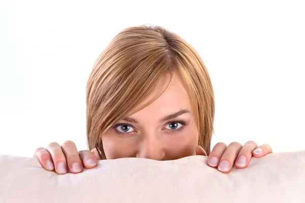 Woman and pillow — Stock Photo, Image