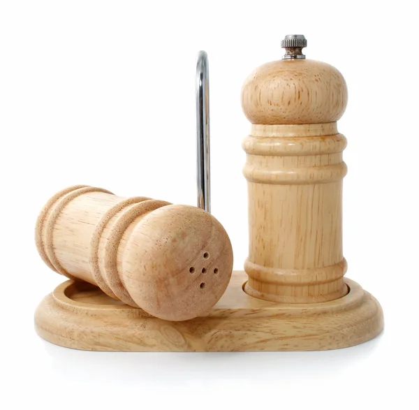 Stock image Wooden salt sellar and pepper caster