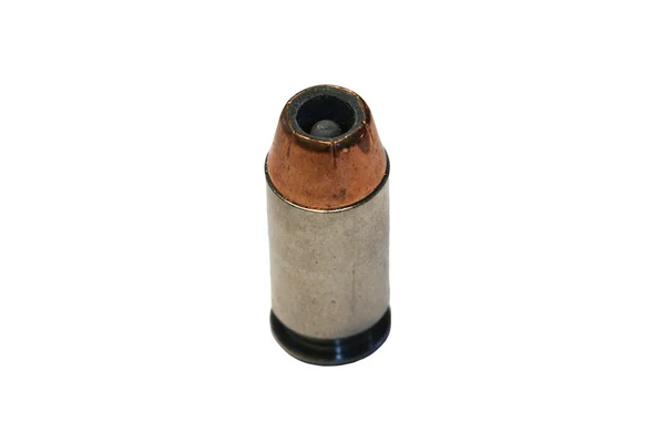 Bala de calibre .45 isolada sobre branco — Fotografia de Stock