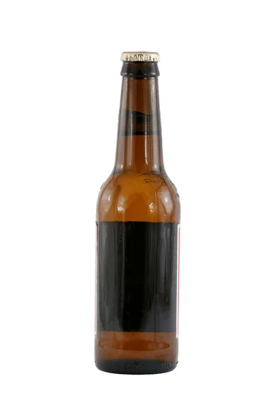 Isoleret brun ølflaske med hætte - Stock-foto