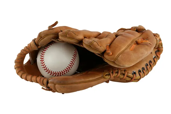 Rękawica baseball na białym tle z piłką — Zdjęcie stockowe