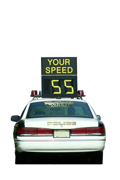 Verificação de velocidade do carro polícia — Fotografia de Stock