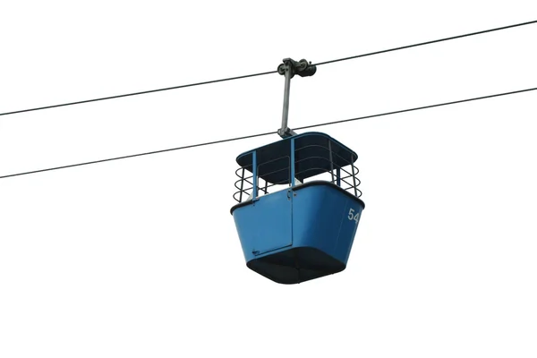 Isolated blue gondola lift with cables — Stock Photo, Image