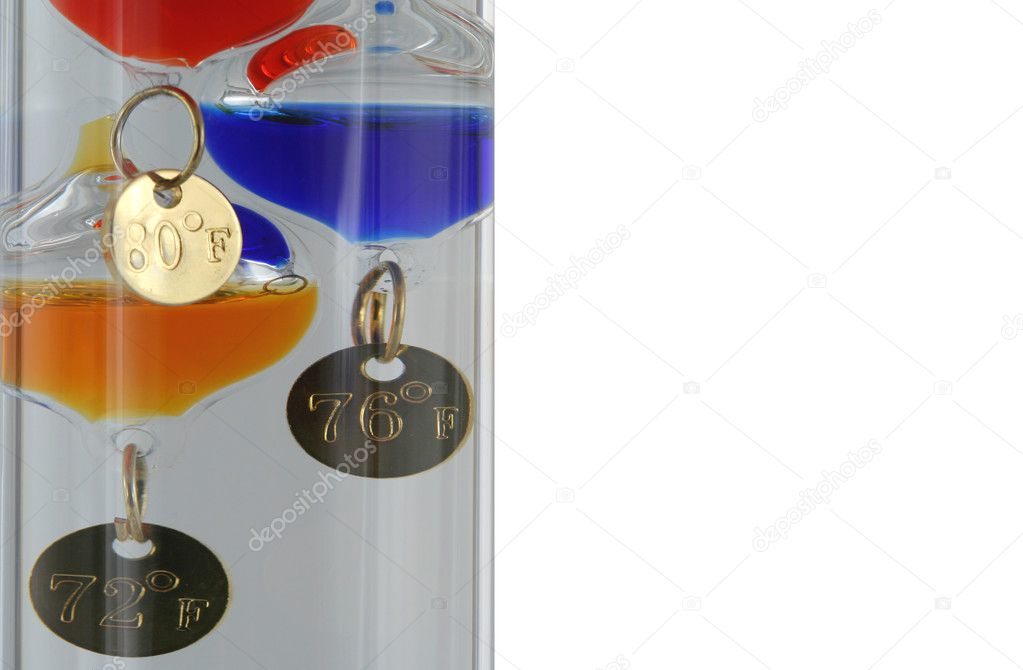 Close up of a glass Galileo thermometer