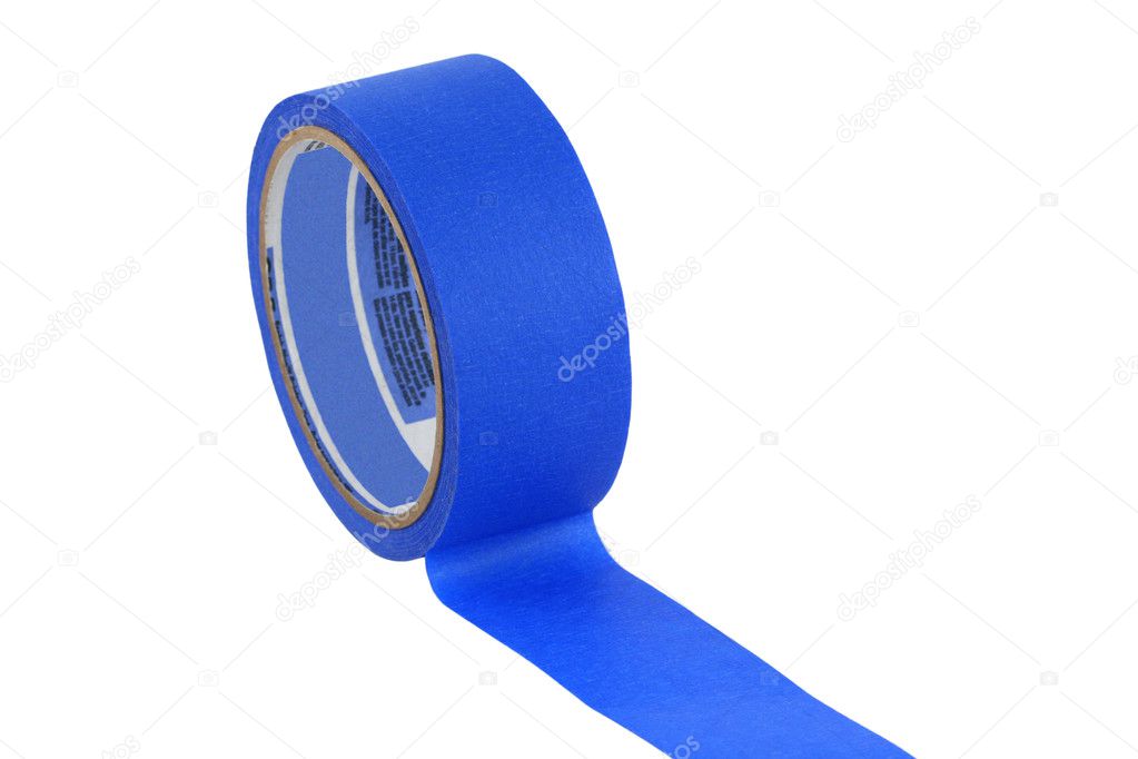 Isolated roll of blue painters tape