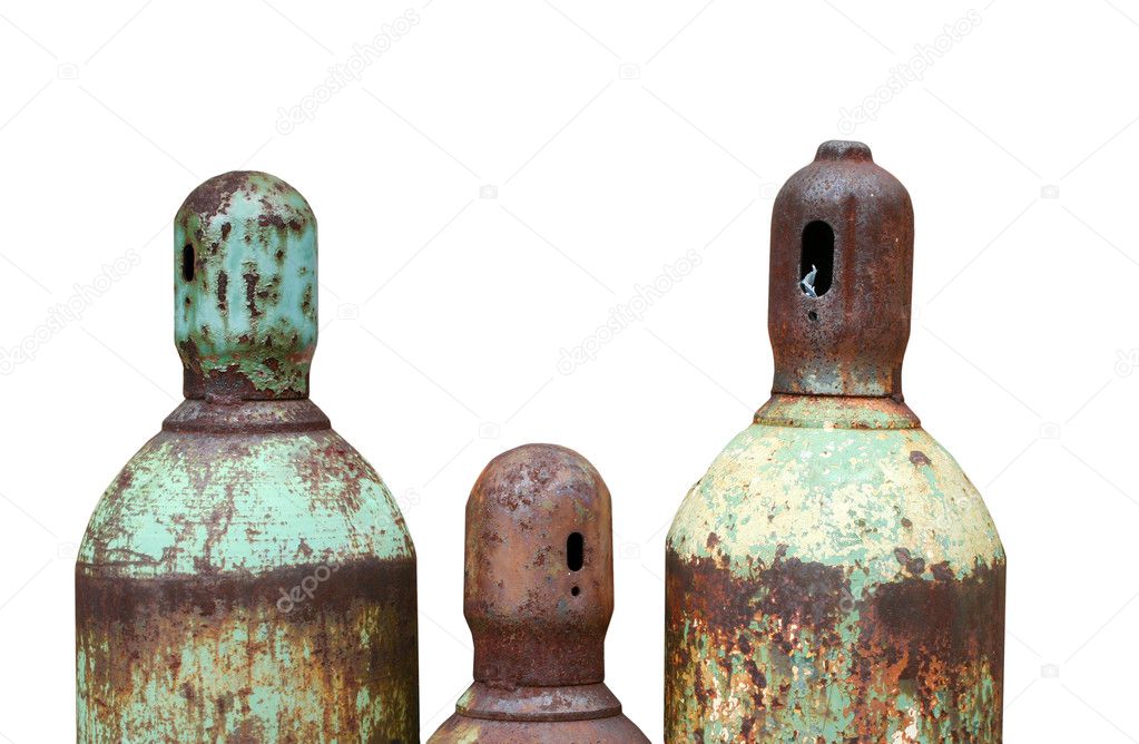 Isolated Rusty acetylene and oxygen tank