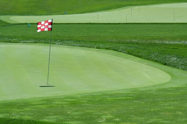 Yeşil çimen ile glof bayrağı — Stok fotoğraf