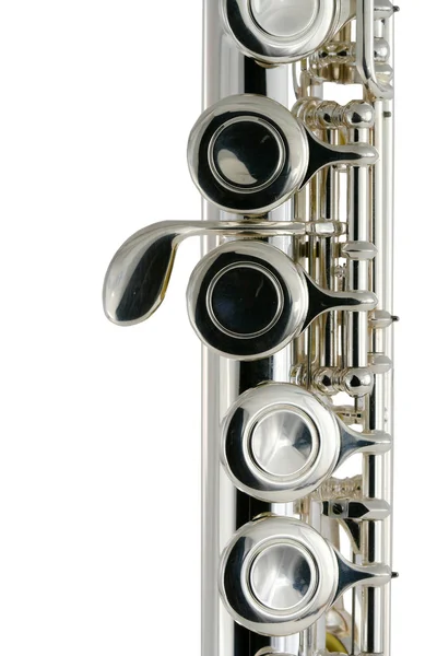 Flauta metálica isolada sobre branco — Fotografia de Stock