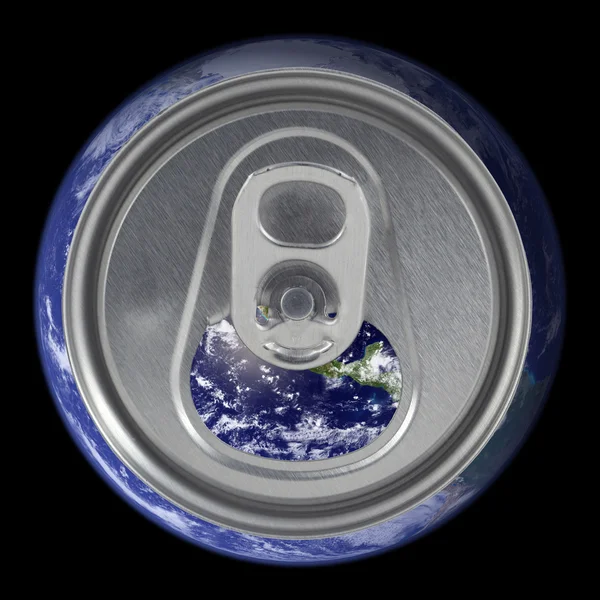 打开地球汽水罐头盖 — 图库照片
