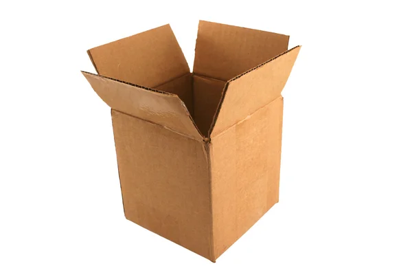 Geïsoleerde lege open kartonnen doos — Stockfoto