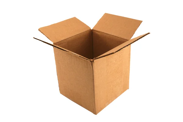 Caixa de papelão aberta vazia isolada — Fotografia de Stock