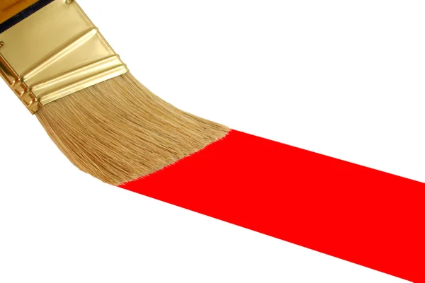 Pintura pincel pintar uma faixa vermelha — Fotografia de Stock