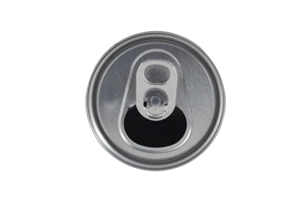 Abra a tampa da lata de refrigerante no fundo branco — Fotografia de Stock