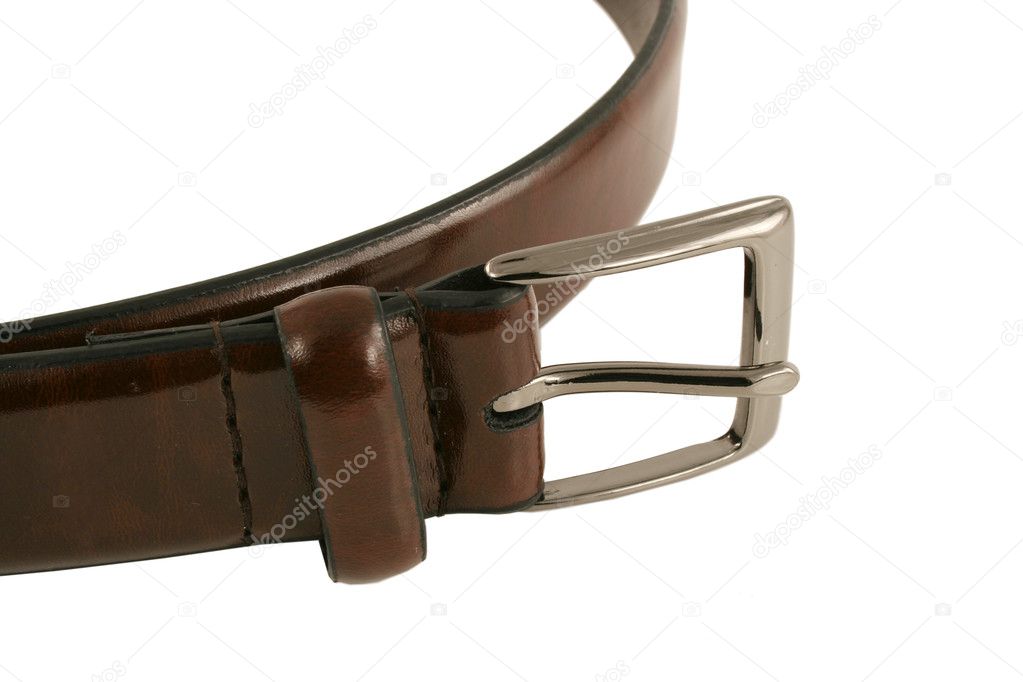 Isolated brown leather belt with buckle