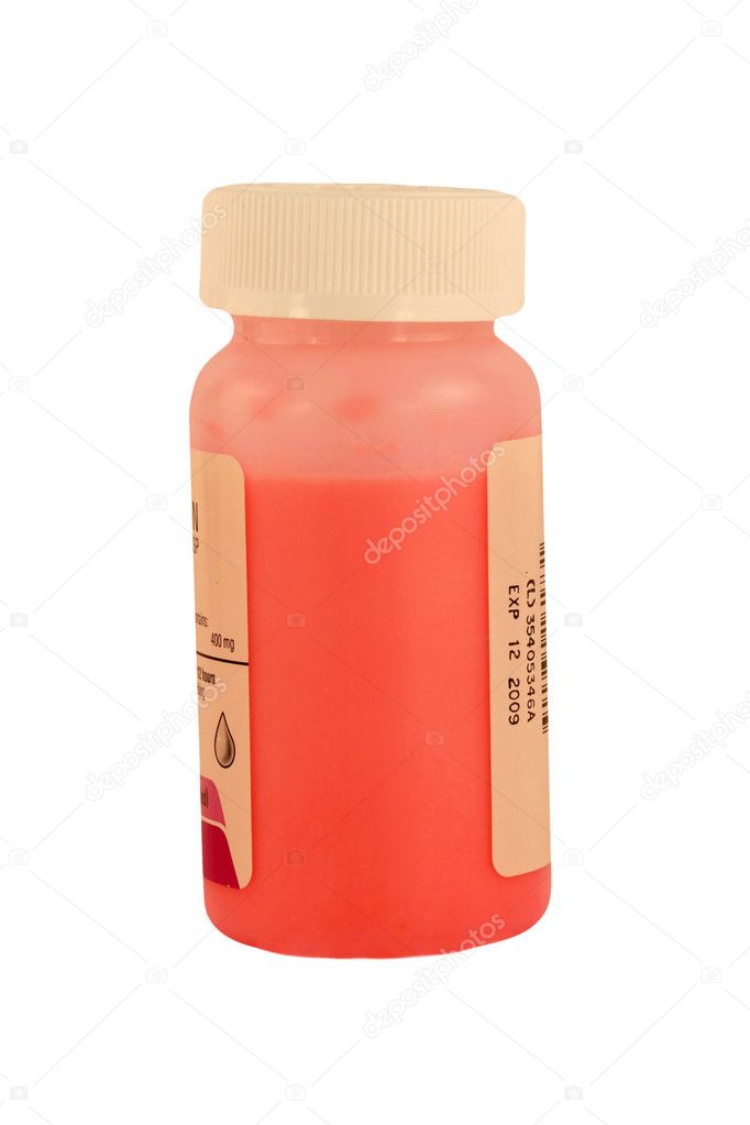 Isolated childrens pink medicine bottle