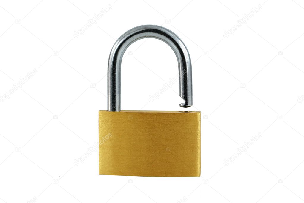 Isolated Brass open lock on white