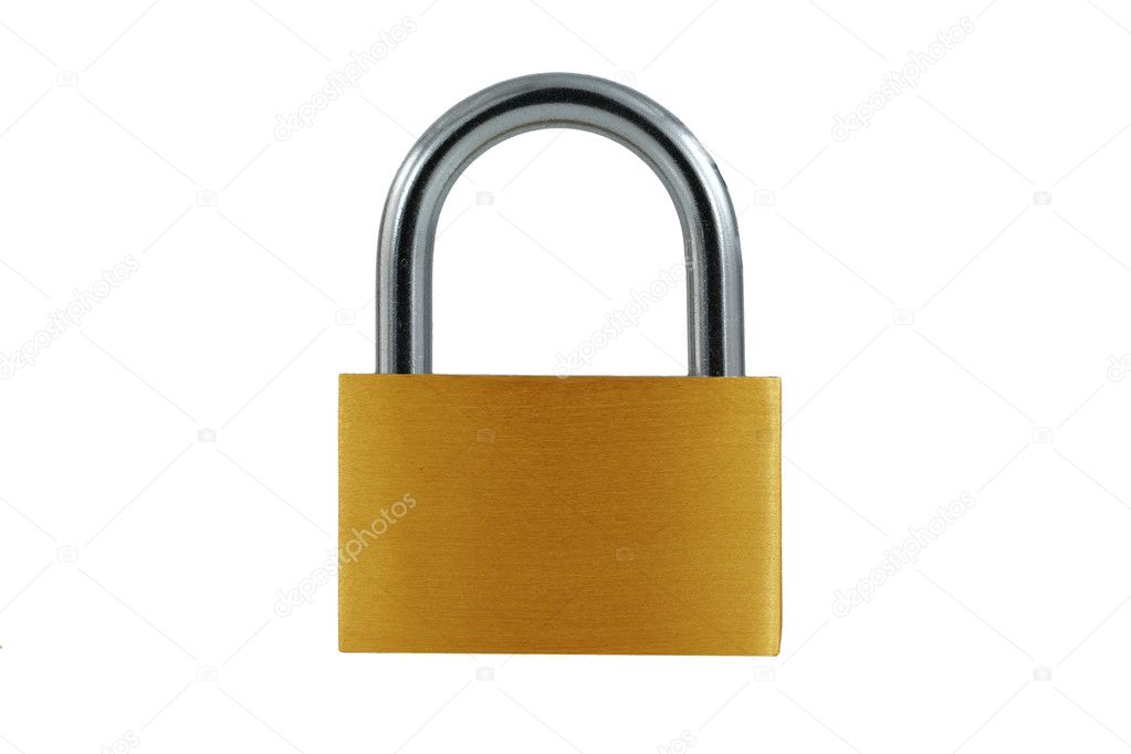 Isolated Brass lock on white