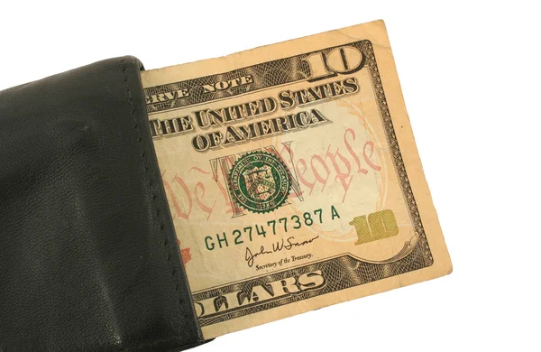 Billete y billetera de diez dólares — Foto de Stock
