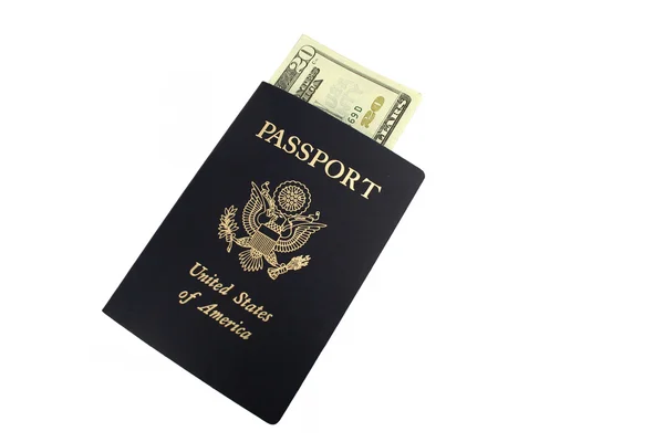 Oss passport och tjugo dollar räkningar — Stockfoto