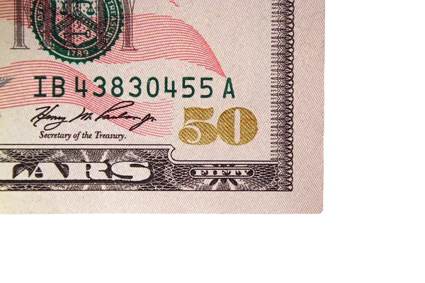 Esquina de un billete de 50 dólares —  Fotos de Stock