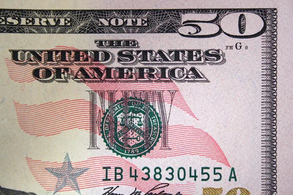 Coin d'un billet de 50 dollars américains — Photo