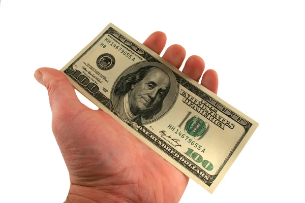 Stu dolarowe w rękę — Zdjęcie stockowe