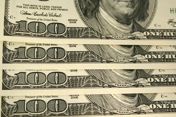 Framsidan av ett hundra dollar bill — 图库照片
