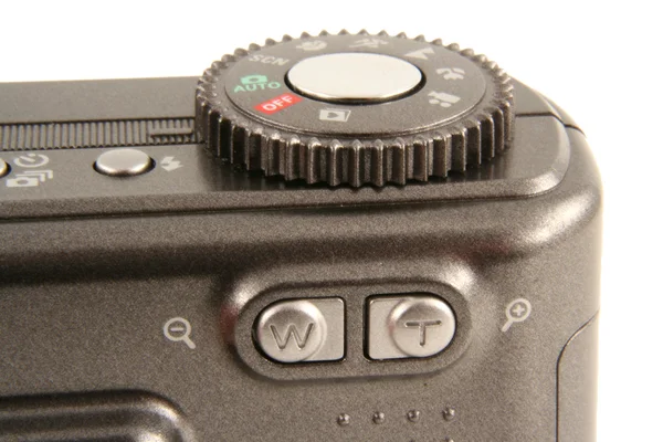 Απομονωμένη κουμπιά ψηφιακή φωτογραφική μηχανή σε λευκό — Φωτογραφία Αρχείου
