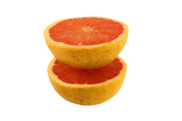 Isolated pink grapefruit halves on white — Stock Photo, Image