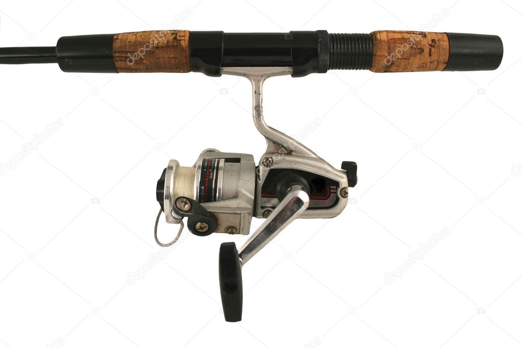Old isolated fishing rod and reel