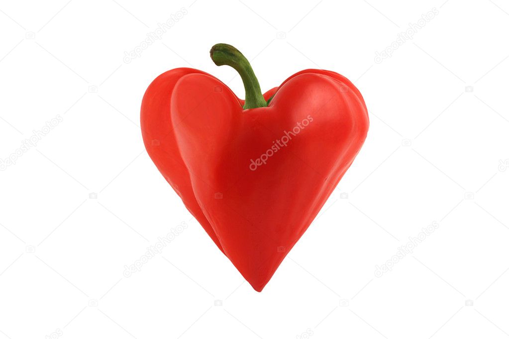 Isolated red bell pepper heart on white