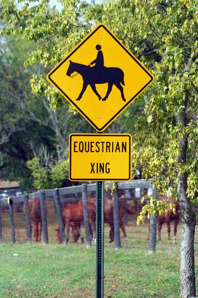 Tanda menyebrang kuda — Stok Foto