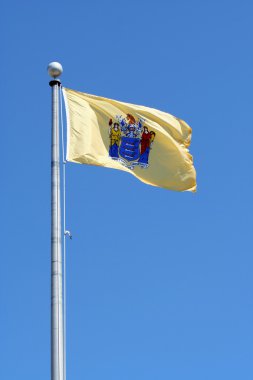 New Jersey state flag against blue sky clipart