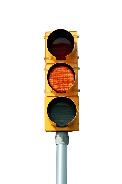 Isolated yellow traffic signal light — Stock Photo, Image