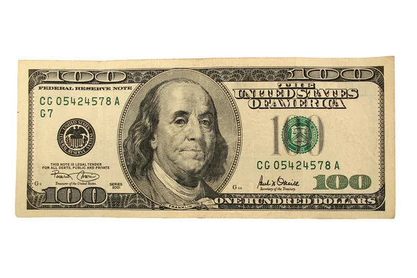 Metade dianteira de uma nota de cem dólares — Fotografia de Stock