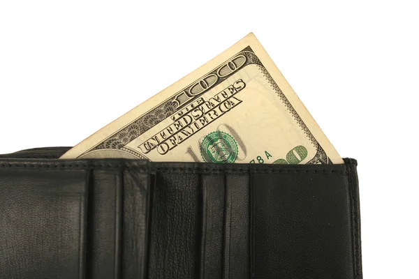 Siyah m-cüzdan ve 100 dolarlık banknot — Stok fotoğraf