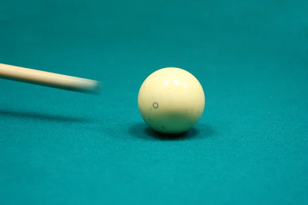 Pool stick striking cue ball — Stock Photo, Image