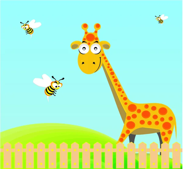 Cute giraffe and bee — Stock Vector