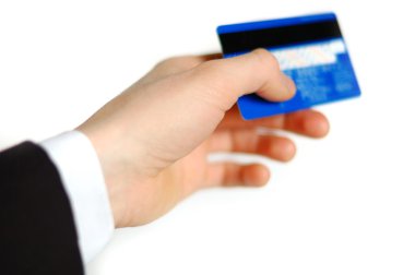 Credit card in man's hand clipart