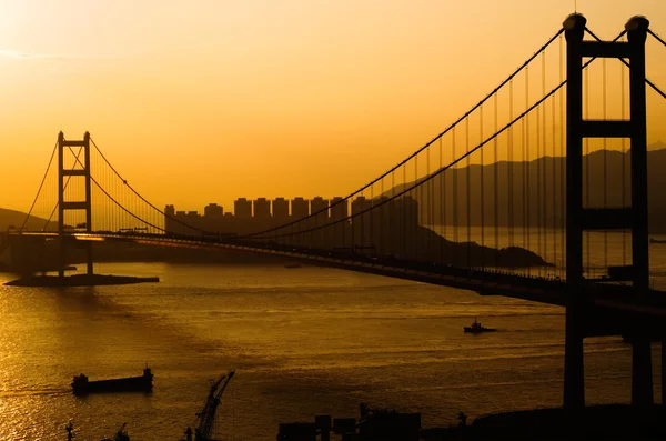 Puesta de sol del puente Tsing Ma — Foto de Stock