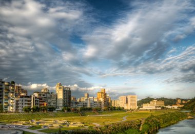 Cityscape of house with park clipart