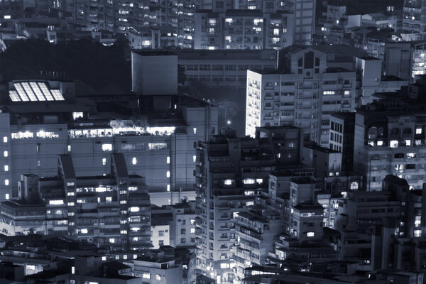 Modern buildings in the dark and lonely night.