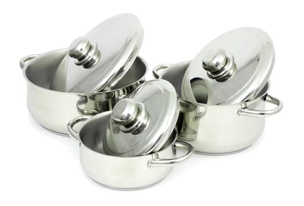 Stainless steel pans — Stock Photo, Image