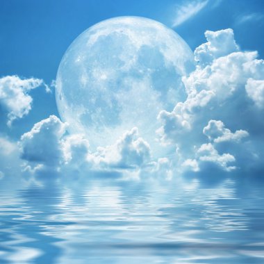 White clouds full moon clipart