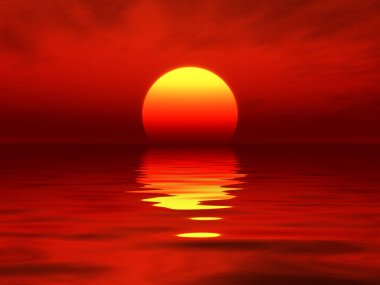 Ocean sunset red clipart