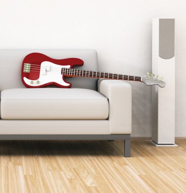 Sofa with guitar clipart