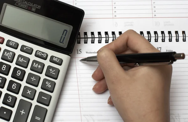 Calculator, organizer and pen 2 — Stock Photo, Image